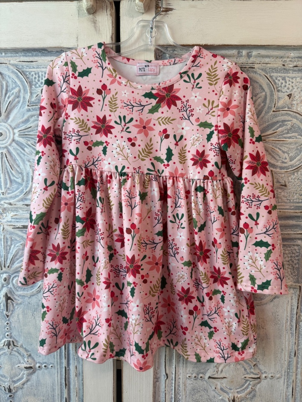 Long-Sleeve Pink Floral Holiday Top for Kids